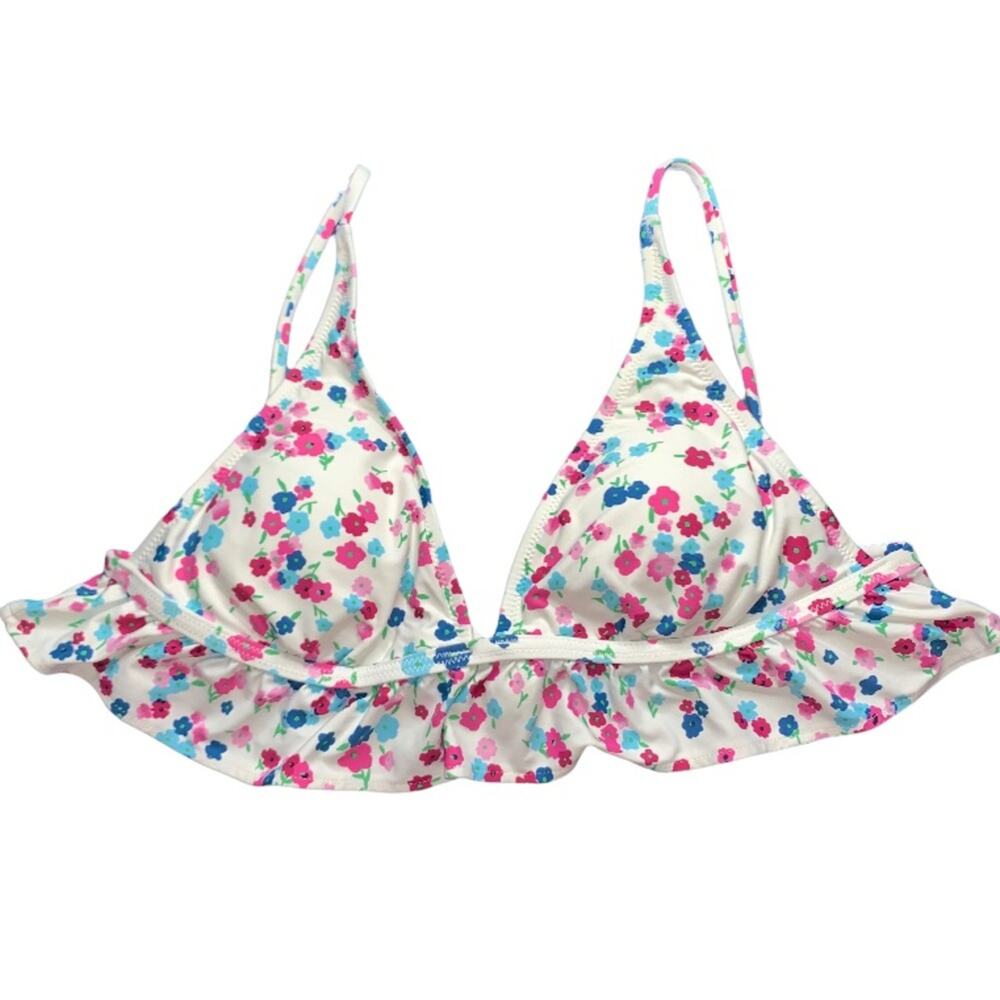 J. Crew Floral Ruffle Hem Tie Back Padded Bikini Swim Top in Little Blooms‎